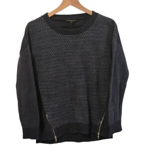 Banana Republic Navy Blue Knit Crewneck Preppy Size Zipper Sweater Size Medium